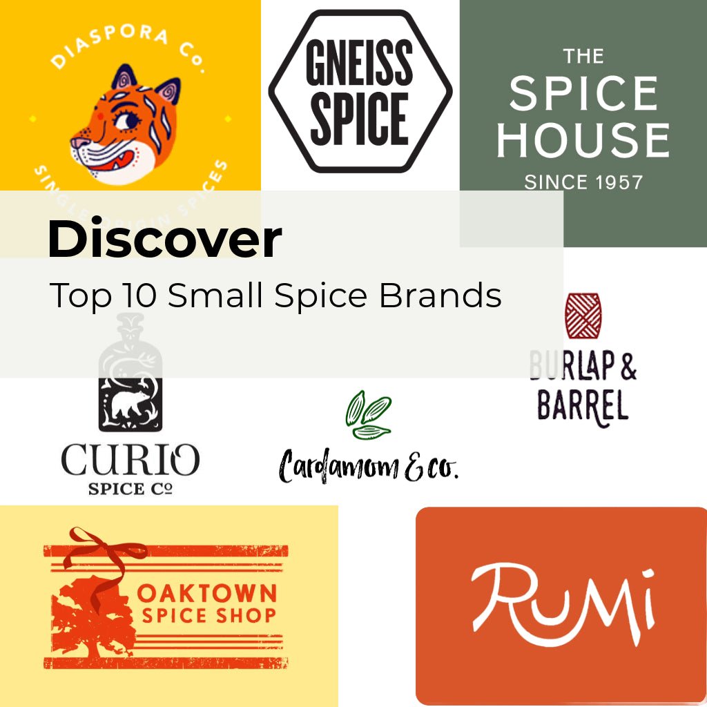 Burlap & Barrel, Spicewalla, Diaspora Co., Curio Spice Co., The Spice House, Oaktown Spice Shop, Rumi Spice, Cardamom and Co., Gneiss Spice, and Season with Spice.